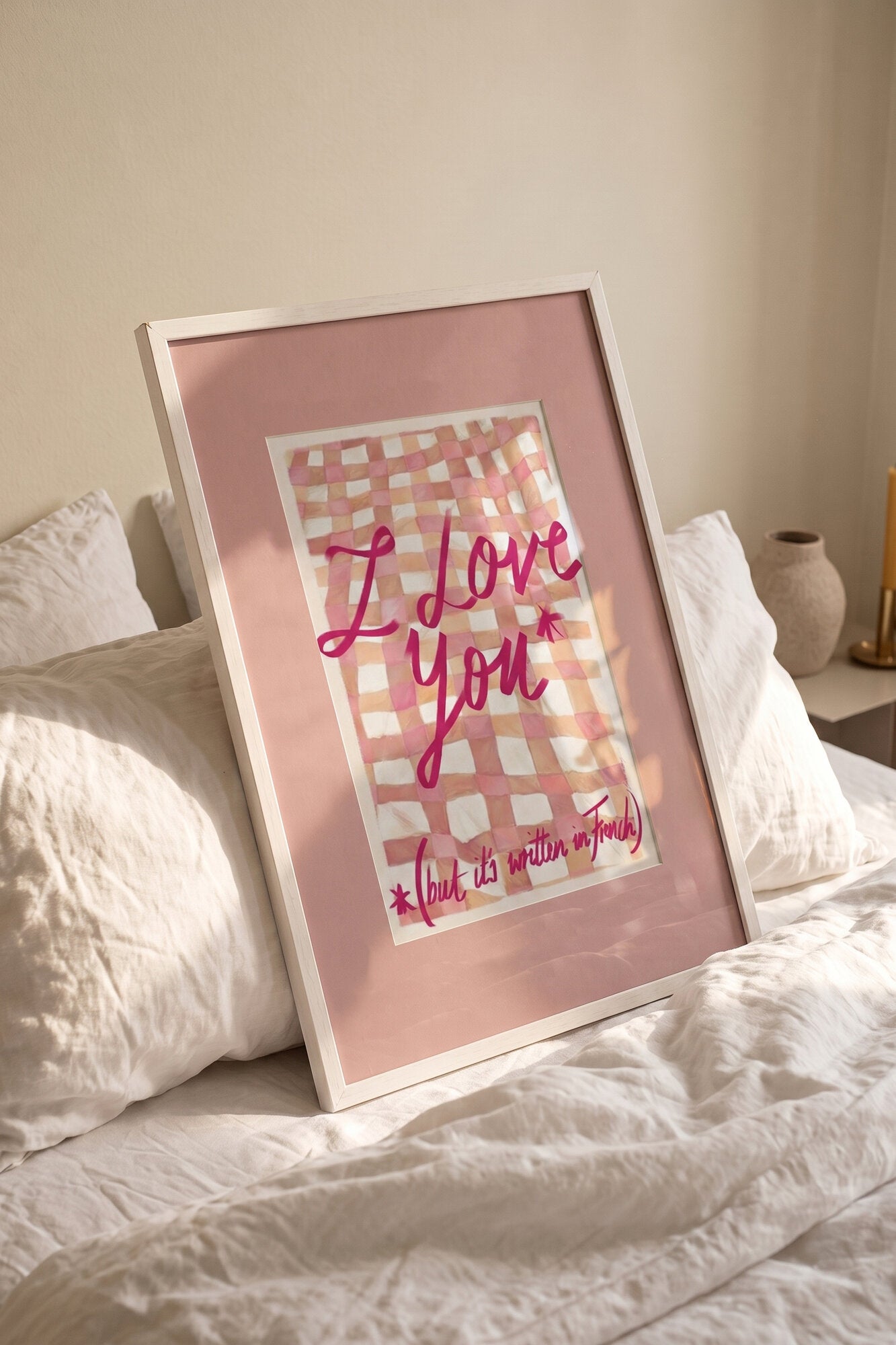 I Love You in French plakat m. passepartout og ramme - 50x70 cm.
